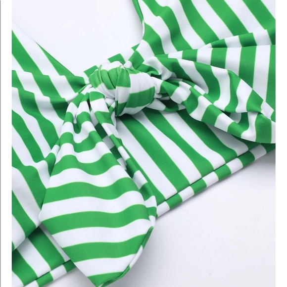Retro Green‎ Striped Halter Bikini - Picture 5 of 8